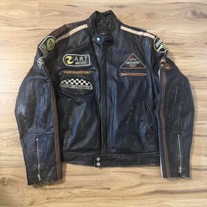 Vintage Y2K 00s Biker Style leather jacket patches embroidery Biker Size Large